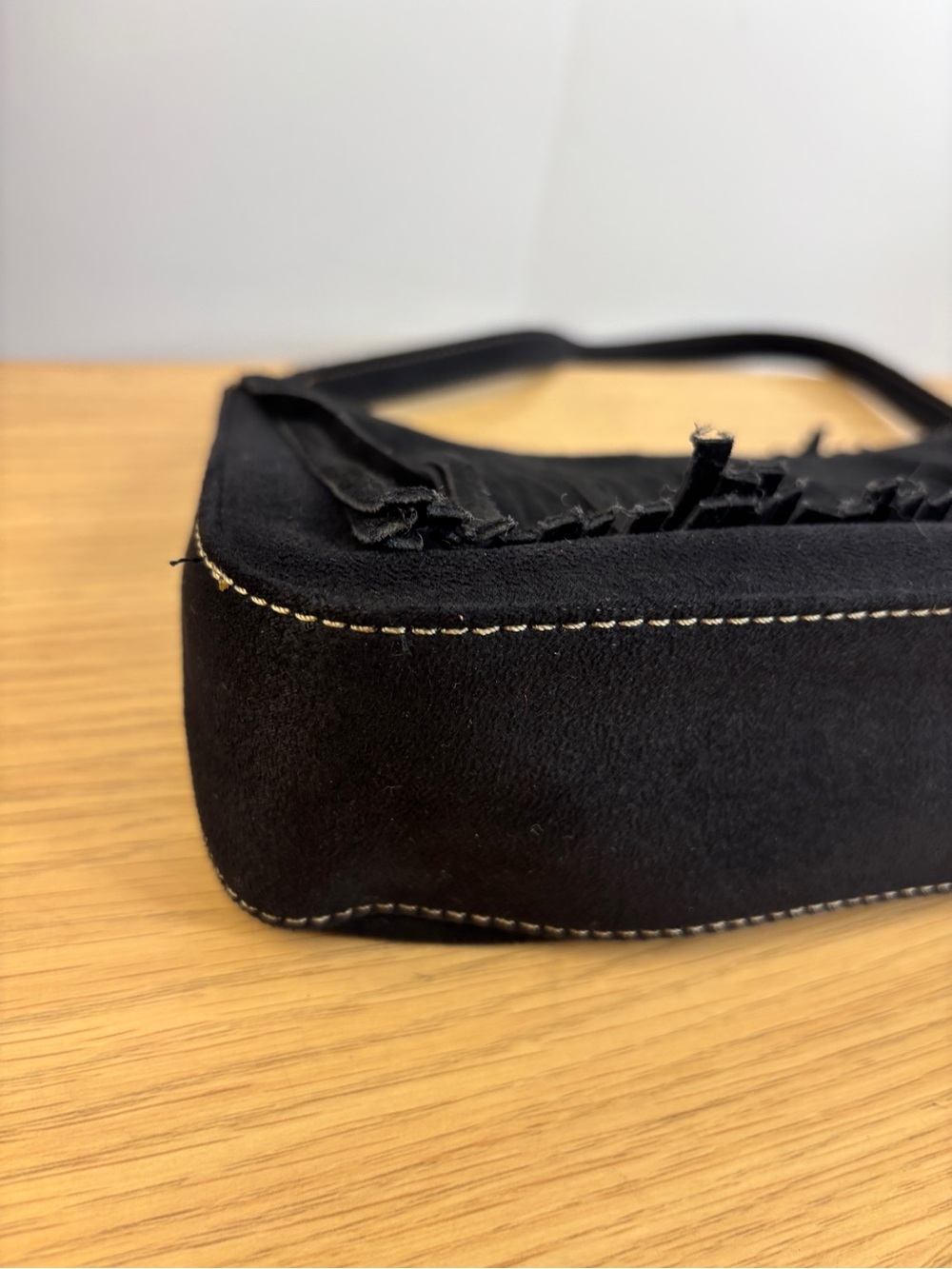 Vintage Nine West Black Suede Fringe Baguette Bag - Picture 7 of 15
